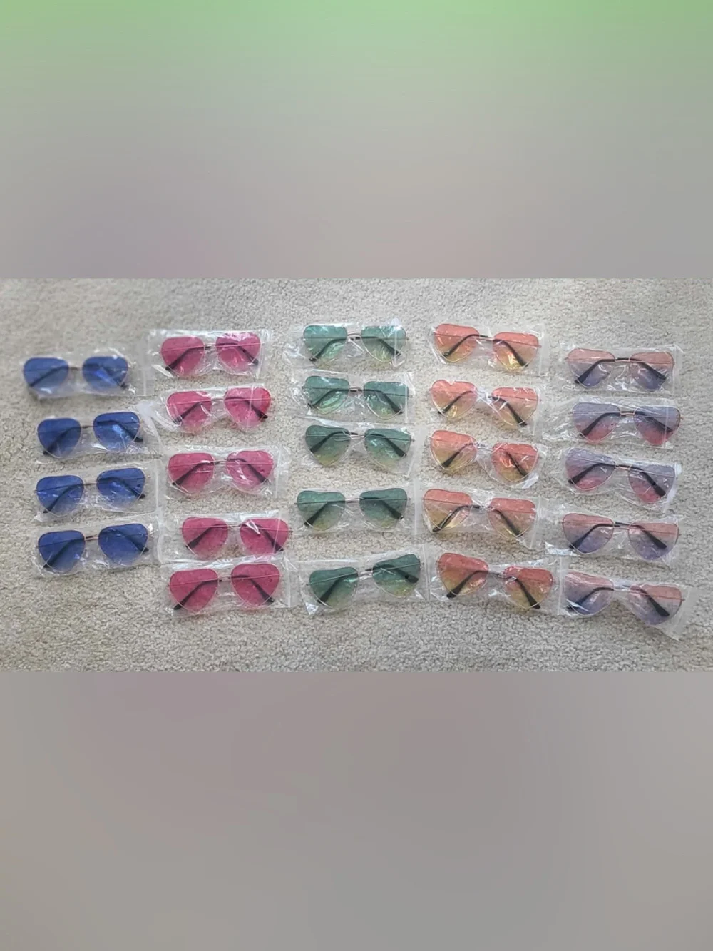 Assorted 24 Heart-Shaped Sunglasses - Pink, Green, Orange, Purple, Blue